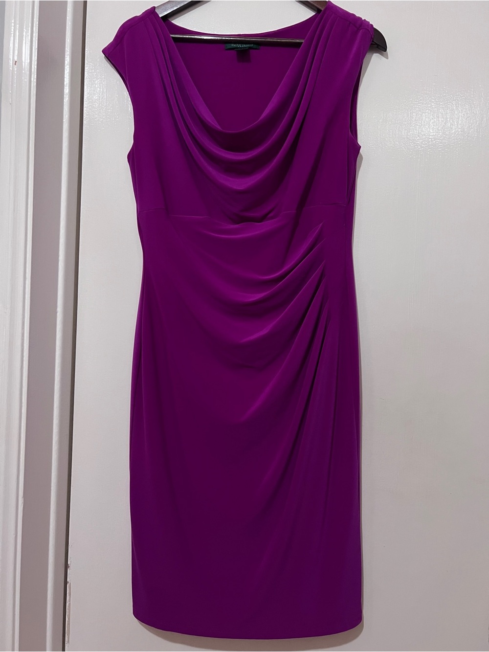 Ralph Lauren Fuchsia Draped Midi Sheath Dress